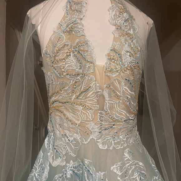 Terani Couture - 2011P1174 Embroidered Deep Halter V-neck - Picture 9 of 12